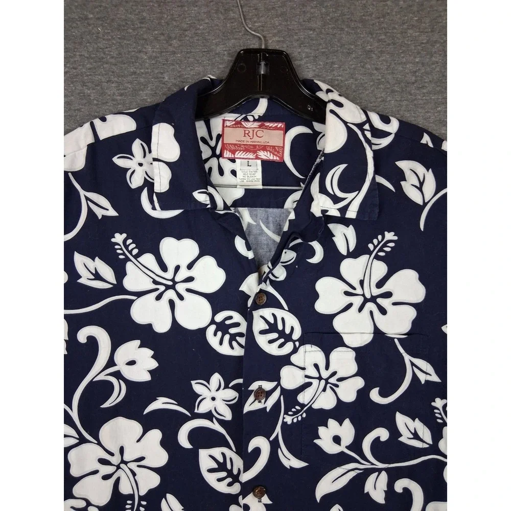 RJC Mens Shirt Large Blue Floral Tropical Hawaiian USA Made‎ VTG Resort